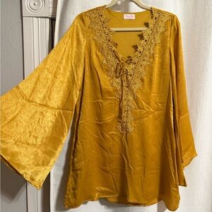Pink Lily Mustard Gold Lace-Trim Tunic Dress